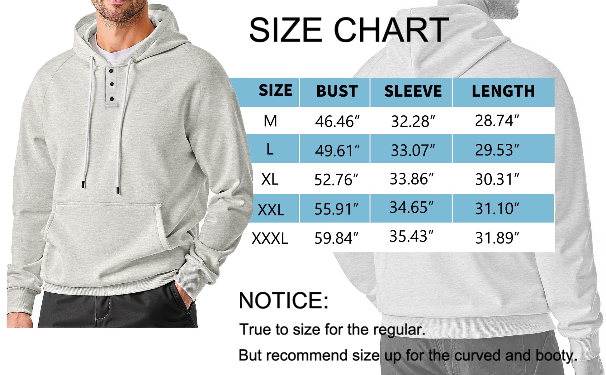 Henley Men Hoodies Sweatshirts Lightweight Sweatshirts for Men Drawstring Men Hoodies with Kangaroo Pocket