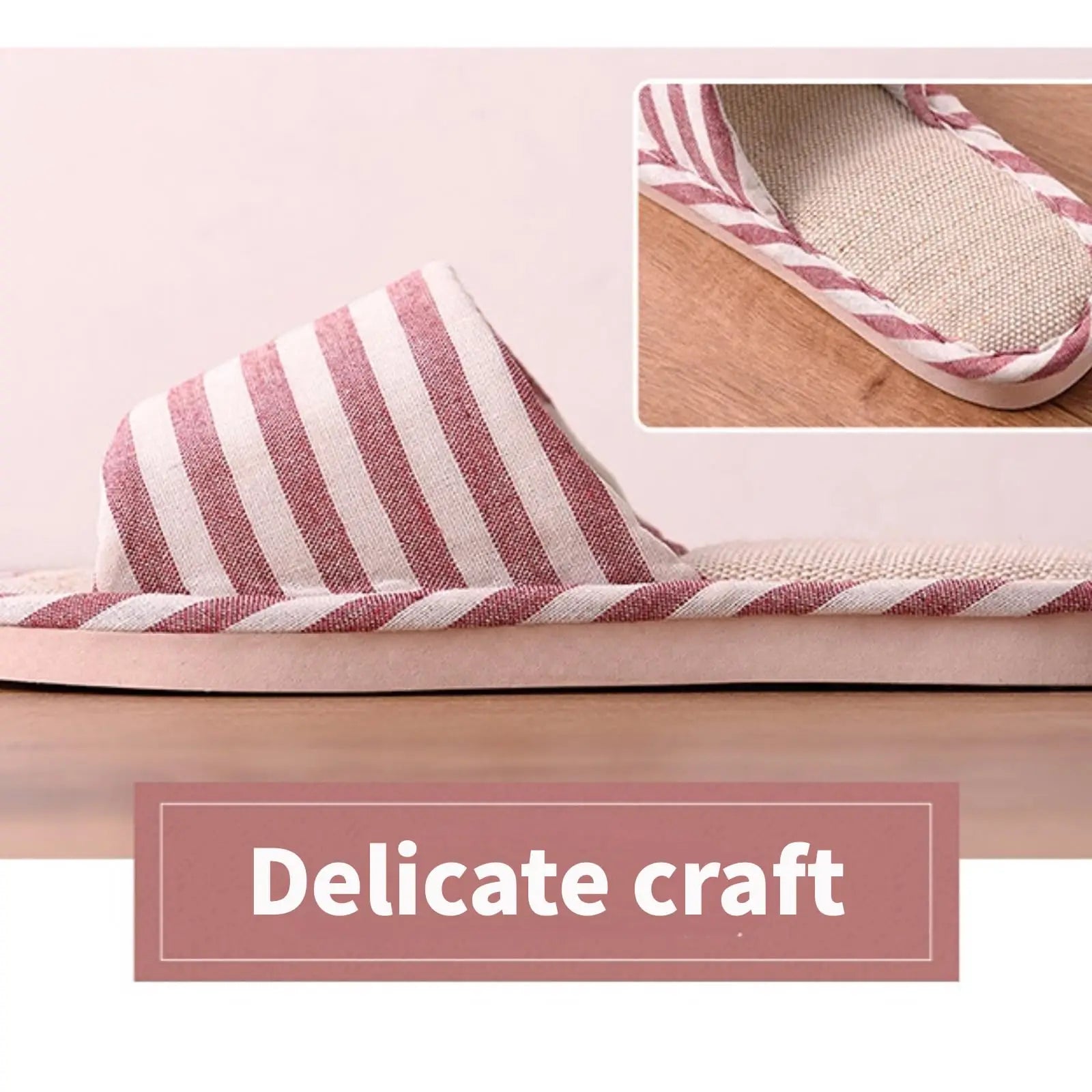Linen Slippers, Striped Sandals for Women Men, Unisex Washable Open-Toe Home Slippers with Cute Print, Non-Slip Slippers