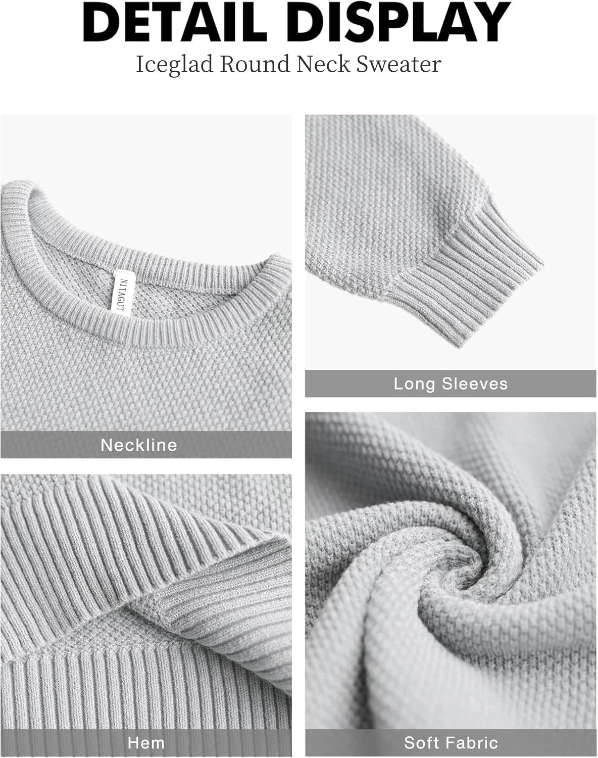 Mens Pullover Sweater Soft Lightweight Casual Classic Crewneck Knitwear Sweaters with Ribbing Edge Light Gray-Xxl