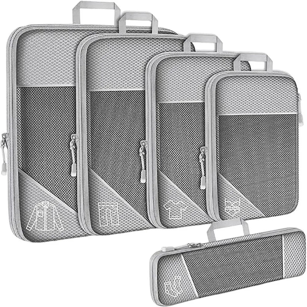 5 Set Compression Packing Cubes for Travel, Lightweight Vacation Travel Essentials,Durable, for Carry-On Luggage