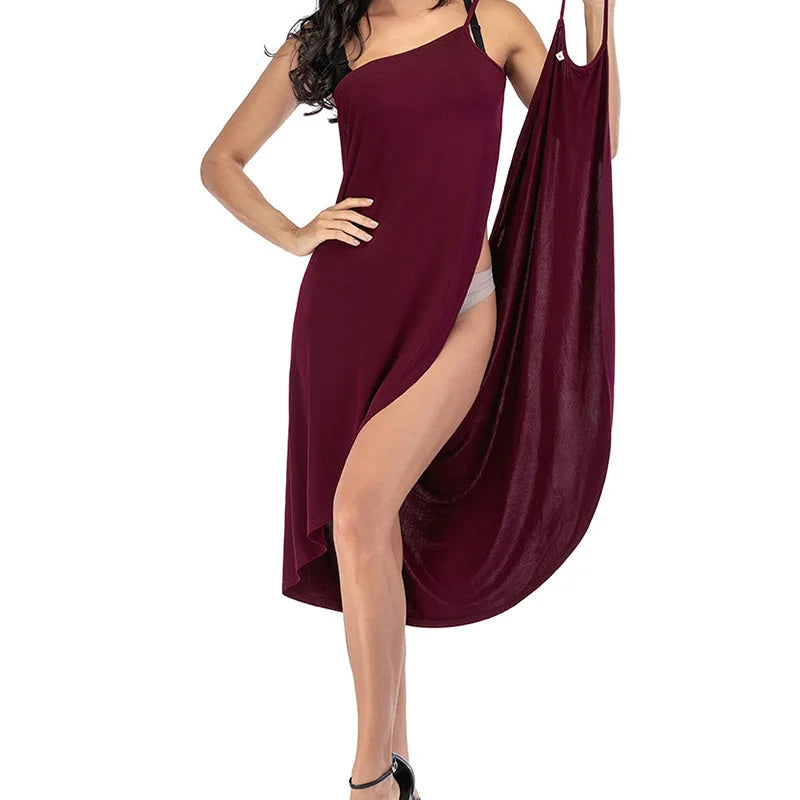 NSANGU Summer Beach Sexy Women Solid Color Wrap Dress Sun Protection Bikini Cover up Sarongs Female Bathing Suit Swimwears